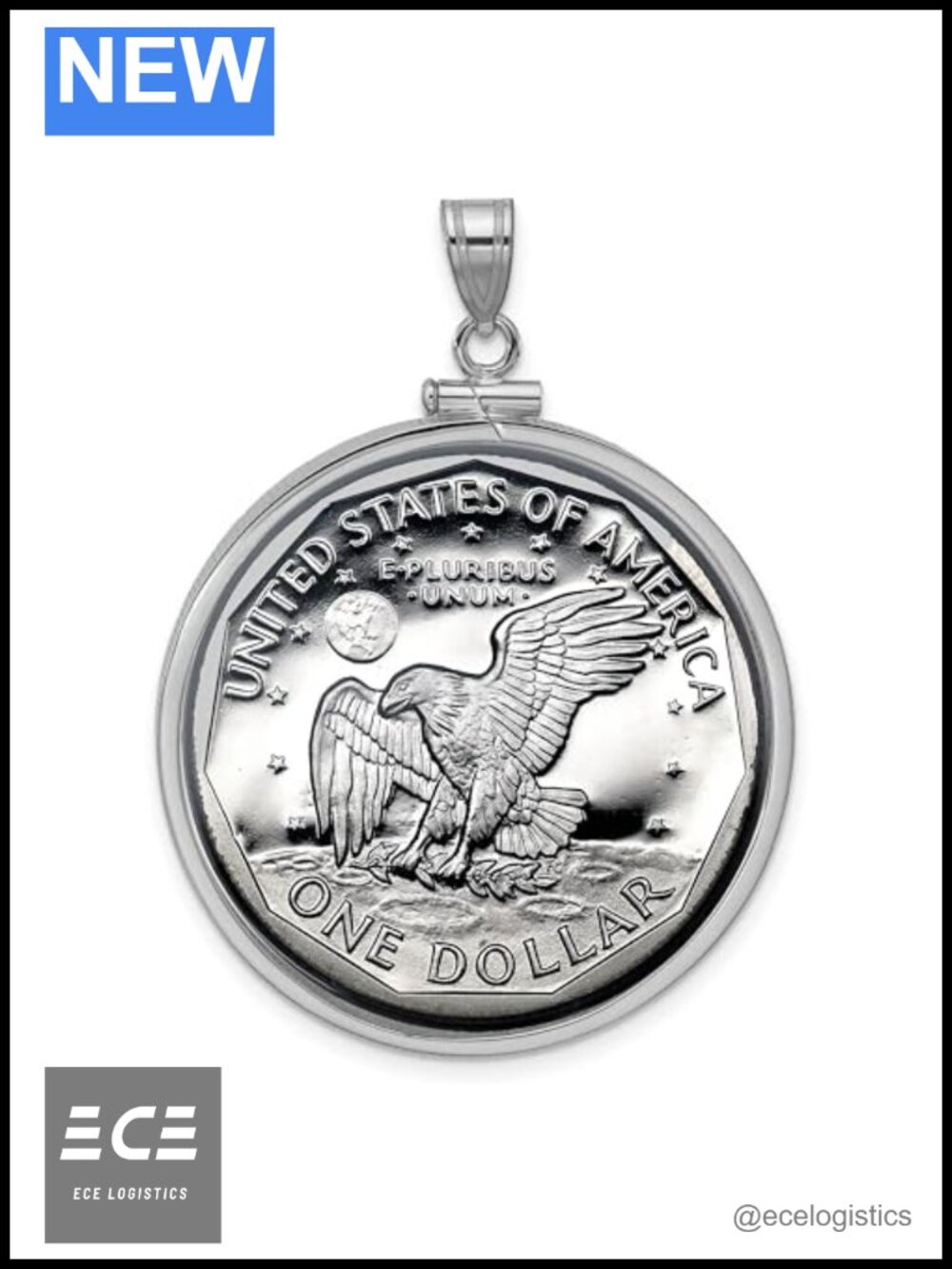 Sterling Silver Coin Holder Bezel Charm Pendant for Susan B. Anthony Dollar